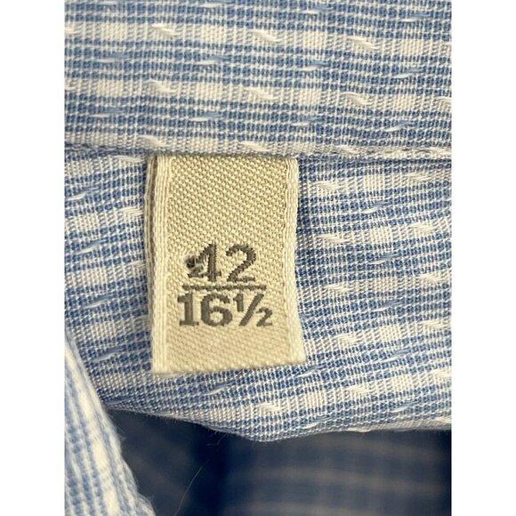 Ermenegildo Zegna Mens Blue & White Striped Button-Up‎ Dress Shirt 46x16.5 - Picture 7 of 10